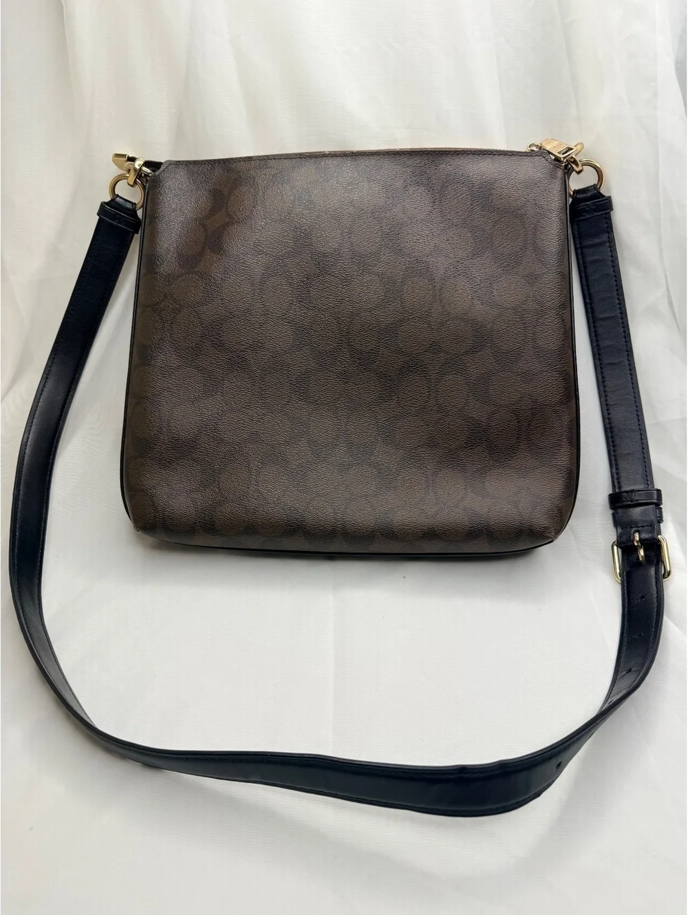 Coach Mae File Crossbody Signature Leather Logo Pattern Brown Black F77885